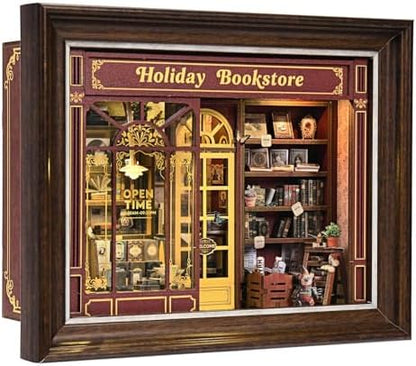 Book Nook Kit-3D Wooden Puzzle with LED Switch Control & Wall-Mountable Frame,DIY Miniature House for Beginners,Bookshelf/Tabletop/Wall Decor for Craft Lovers,Dollhouse Gift,Holiday Bookstore - Image 2