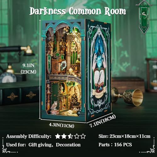 CUTEBEE Book Nook Kit - DIY Booknook Miniature House Tiny House 3D Wooden Puzzle Dollhouse Kit for Adults and Teens, Bookshelf Insert Decor, DIY Craft Gift Model Build (Darkness Common Room) - Image 3