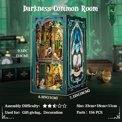 CUTEBEE Book Nook Kit - DIY Booknook Miniature House Tiny House 3D Wooden Puzzle Dollhouse Kit for Adults and Teens, Bookshelf Insert Decor, DIY Craft Gift Model Build (Darkness Common Room) - Image 3