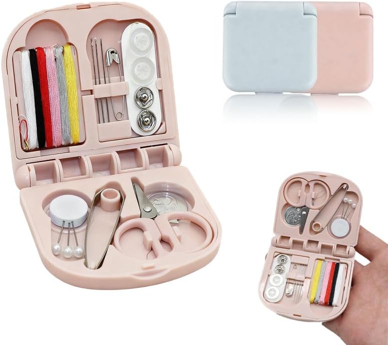 Reroon 2 Pack Mini Travel Sewing Kit for Adult & Kid | Portable Sewing Box Kit Bulk | Small Emergency Repair Set with Thread Scissors Needle for Travel, Beginner DIY Handcraft | Pink + Blue by Unknown