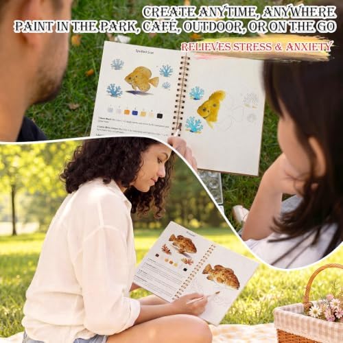 Landhoow Marine Animals Watercolor Workbooks, Water Coloring Book for Adult Beginners 14 Marine Life Designs Friendly Painting Arts Crafts Exploration Gifts for Birthday Back to School - Image 6