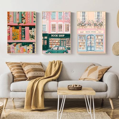 Mandun Book Shop Paint by Numbers Kit for Adults, 3 Pack, 7.8x11.8 inch - Image 3