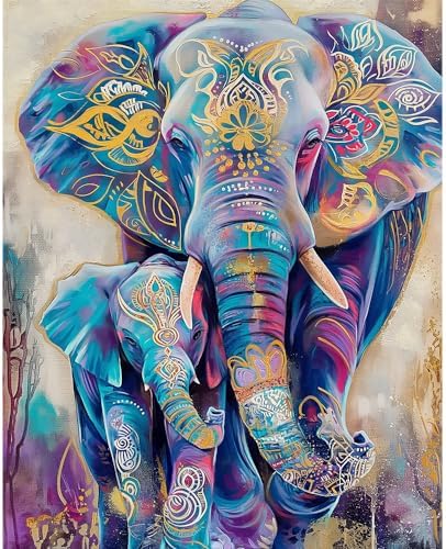 Natuyalo Animals Paint by Numbers Kit for Adults - Elephants Family Paint by Number on Canvas Without Frame, DIY Acrylic Painting for Ideal Gift Home Wall Decor (16x20 Inch) by Natuyalo