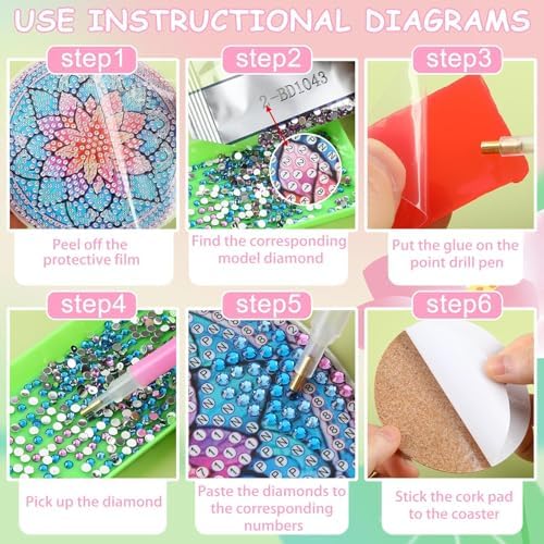 UPINS 8Pcs Lotus Diamond Art Painting Coasters Kits with Holder, Diamond Art Non Slip Coaster Kits DIY with Holder Crafts for Adults Diamond Art Painting Kits Supplies for Holiday Gift - Image 3
