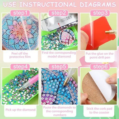 UPINS 8Pcs Lotus Diamond Art Painting Coasters Kits with Holder, Diamond Art Non Slip Coaster Kits DIY with Holder Crafts for Adults Diamond Art Painting Kits Supplies for Holiday Gift - Image 3