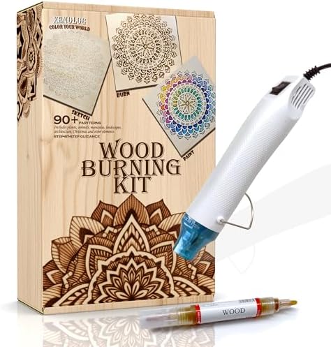Xenolog Wood Burning Kit for Beginners - Complete 20+ Piece Pyrography Set with Heat Gun, Markers, 9 Wood Plaques, Stencils, Transfer Paper - Art Craft Gift for Adults, Teens, DIY Artists by Xenolog