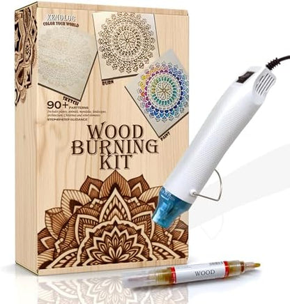 Xenolog Wood Burning Kit for Beginners - Complete 20+ Piece Pyrography Set with Heat Gun, Markers, 9 Wood Plaques, Stencils, Transfer Paper - Art Craft Gift for Adults, Teens, DIY Artists by Xenolog