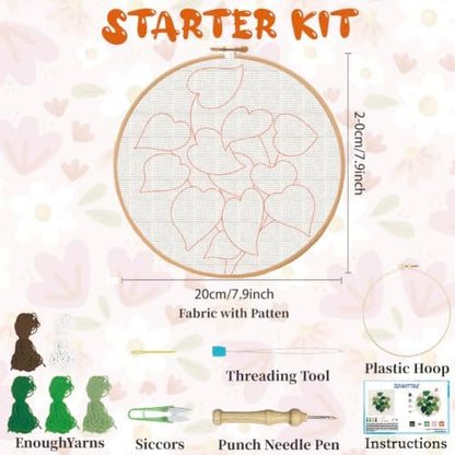 BEUNITONE Punch Needle Kit for Adults Beginners, Easy Vines and Leaves Needlepoint Crafts Kit for Adults, Complete Embroidery Starter Kit with Pre-Print Pattern and Hoop for Home Decor 7.9"x7.9" - Image 2