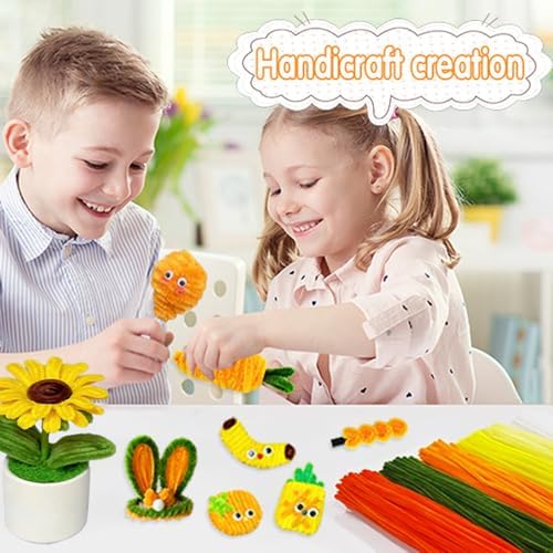 AHAMETON 620Pcs Golden Orange Pipe Cleaners Flower Kit,Chenille Stems - Image 3