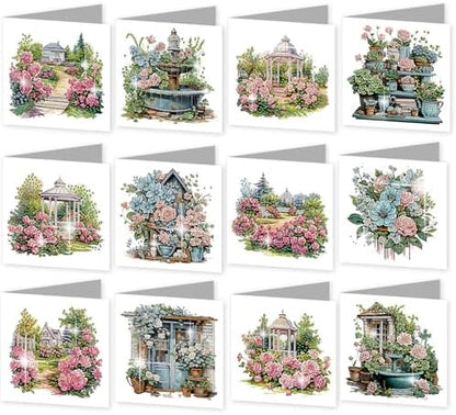 C'eitura 12Pcs Garden Flowers Diamond Art Painting Greeting Card Kit with Envelopes, DIY Floral Christmas Birthday Thanksgiving Card Making Set, All Occasion Handmade Card Craft by C%27eitura