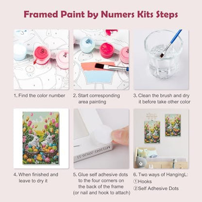MOGTAA Easter Bunny Paint by Numbers Kit for Adults Beginners with Frame, Easter Eggs Adult Paint by Number Kits on Canvas with Easel, Easy DIY Flowers Oil Painting Kits for Home Decor, 8x12in - Image 6