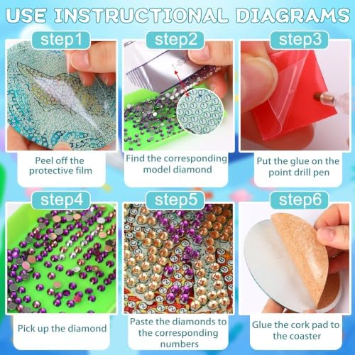 UPINS Ocean Diamond Art Painting Coaster Kit, 8Pcs DIY Crafts Kit with Holder, Non Slip Coaster Art Supplies for Adults, Ideal Christmas Gift - Image 3