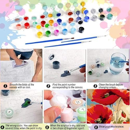 AALBLAC Flowers Paint by Numbers for Adult - Poppy Flower Paint by Numbers Kit for Adults Beginners, Easy Flowers Acrylic Painting on Canvas for Home Wall Art Decor 16x20 Inch - Image 7