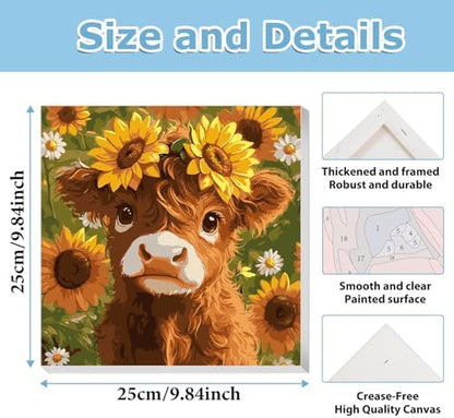 Highland Cow Paint by Numbers with Frame, Paint by Numbers for Adults 10x10 - Image 3