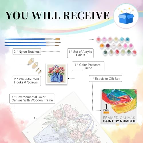Camocin Framed Paint by Numbers Kit for Adults Beginners – Flowers Bag - Image 4