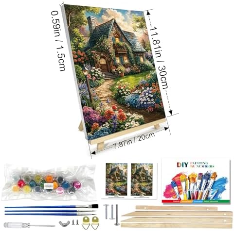 JOOZ Paint by Numbers Kit for Adults with Frame, Landscape Paint by Number Canvas, House Flowers Paint by Number with Easel, DIY Acrylic Oil Painting Kit for Home Wall Decor 8 x 12 Inch - Image 2