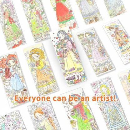 COIPLAY Watercolor Craft Kit, Paint Set, 648 Color Blocks, 52 Coloring Bookmarks, Fairytale Princess Theme, Travel Gift for Kids & Adults - Image 2