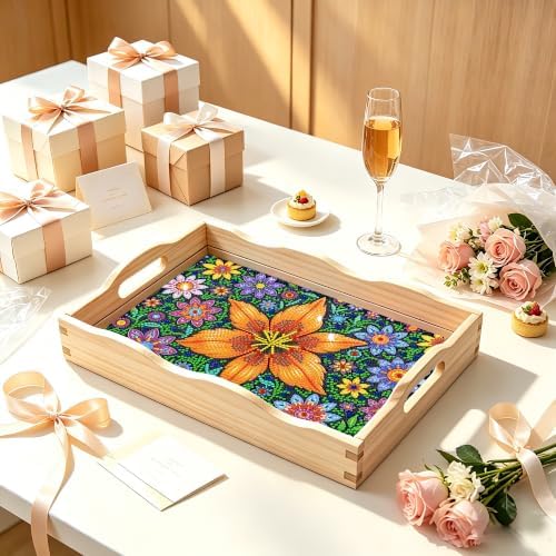 DIY Diamond Painting Wooden Serving Tray Kit, Adult Craft Gem Art Tray with Handles, Multipurpose Fruit Snack Platter for After-Work Chat & Home Decor (Flower, 7.8×11.8in) - Image 6