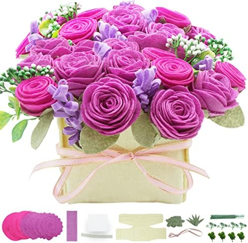 BAZIMA DIY Felt Flower Art Craft Kit - Felt Rose and Lavender Kit, Floral Gifts - Arrange Pre-Cut Flowers and Foliage by BAZIMA+ALICE
