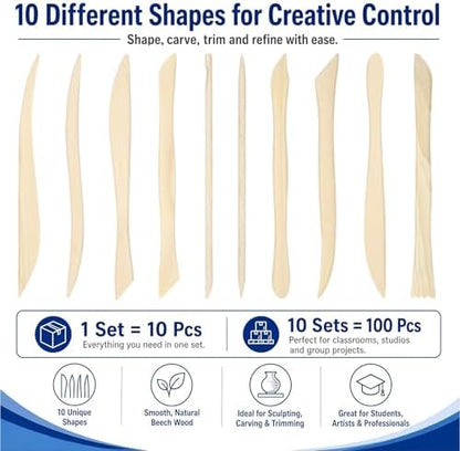 Ferrochef 10 Set 100 Pcs Clay Tools, Beech Sculpting Tools, Classic Style - Image 3