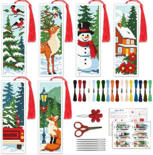 ACRNIGHEET 6PCS Cross Stitch Bookmark Kit (Winter Forest Pattern) by ACRNIGHEET