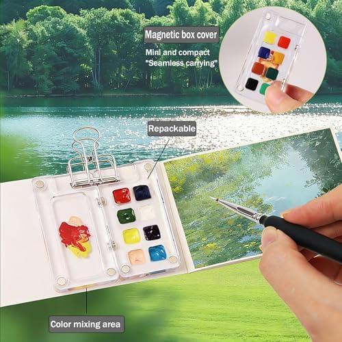 Portable Mini Watercolor Paint Set - All-in-One Travel Kit with Paints, Brushes, Palette, Bag, and Water Container - Perfect for Artists and Beginners-8 Grids - Image 4
