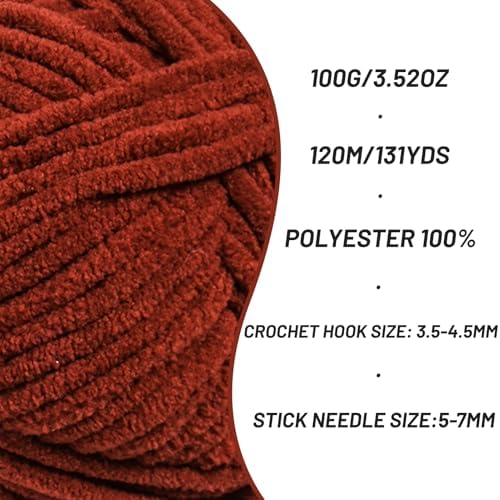 3 Pack Plush Chunky Chenille Yarn for Crocheting, Soft Fluffy Velvet Yarn for Crocheting, Fuzzy Baby Blanket Knitting Yarns, 300g/393yds Bulky Amigurumi Yarns（3 Coffee） - Image 2