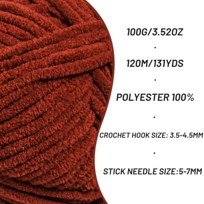 3 Pack Plush Chunky Chenille Yarn for Crocheting, Soft Fluffy Velvet Yarn for Crocheting, Fuzzy Baby Blanket Knitting Yarns, 300g/393yds Bulky Amigurumi Yarns（3 Coffee） - Image 2