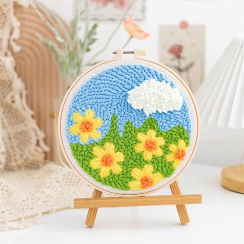 Allazone 3 Set Punch Needle Embroidery Starter Kits, DIY Craft Punch Needle Kits with Flower Pattern, Plastic Hoop, Yarn, Embroidery Handle Needle Pen and Instruction - Image 4