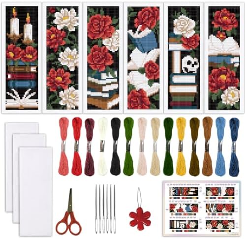 ORIGACH 6 Set Gothic Flower Cross Stitch Bookmark Kit for Beginner by ORIGACH