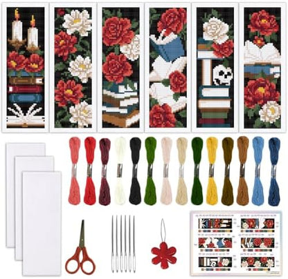 ORIGACH 6 Set Gothic Flower Cross Stitch Bookmark Kit for Beginner by ORIGACH