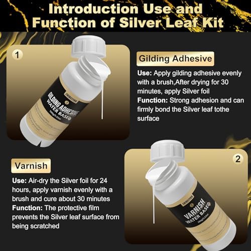 100 Pieces Silver Leaf Sheets, Complete Gilding Adhesive Kit for Leaf - Image 5