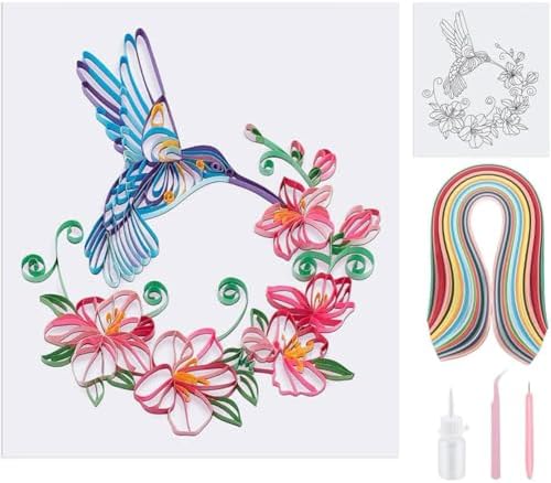 PH PandaHall Paper Quilling Kit Flower and Hummingbird Quilling Tool with 240 Paper Strip Supplier Quilling Template Board DIY Crafts Set DIY Kit for Adults Filigree Painting Kits Wall Art Decor by PHPandaHall