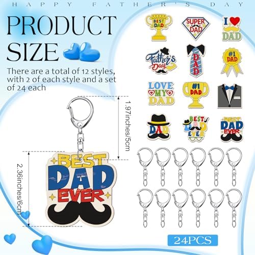 RattanView 24 Pcs Father's Day Craft Keychains DIY Keychain, 12 Styles - Image 2