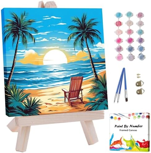 Artunion Framed Paint by Numbers Kit for Adults Beginners & Kids Ages 8-12,Summer Beach Paint by Number with Frame,Sunset Beach Paint by Numbers Kit on Canvas 10 * 10 Inch Without Easel by ArtunionDriect