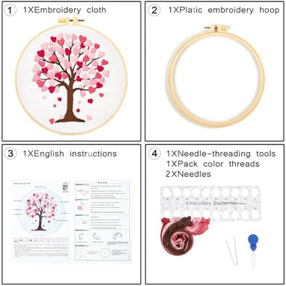 Love Heart Tree Embroidery Kits for Beginners Adults, Valentine's Day Hand Embroidery Kits, Cross Stitch Kits for Adult Anniversary Valentine's Gift, Entire Set of Embroidery Supplies & Video Tutorial - Image 6