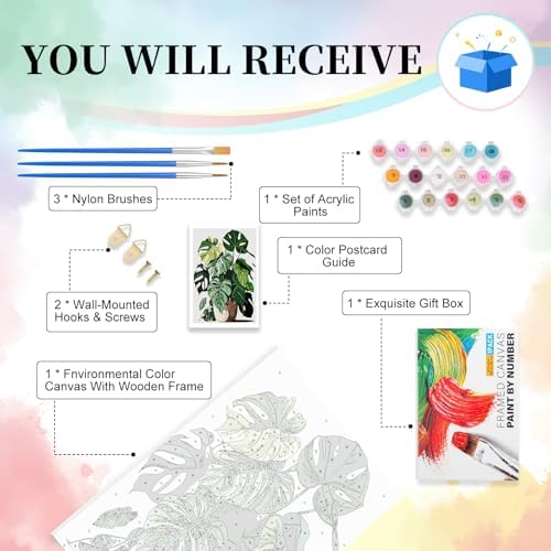 Framed Paint by Numbers Kit for Adults Beginners – Tropical Green Plants - Image 5