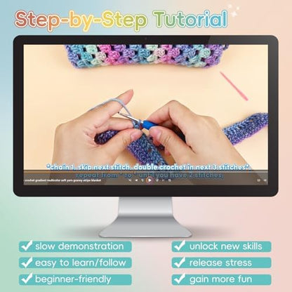 Aeelike Crochet Blanket Kit for Beginner Easy Crochet Kit, Classic Gradient - Image 4