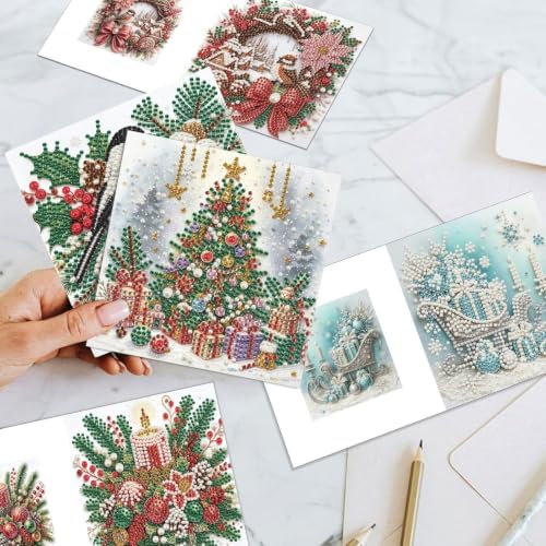 Artiphile DIY Pearl Art Painting Greeting Card Set Crafts Decor 6-Piece Foldable Cards Kit with Envelopes and Tools for Holiday Wishes Adult Crafting Project-Christmas-3 - Image 7