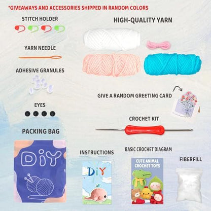 YAMAXIN Whale Crochet Kit for Beginners, Whale Marine Animal Easy Learn to Starter Amigurumi Knitting Kit and Yarn Craft Kits for Adults DIY with Step-by-Step Video Tutorials - Image 3