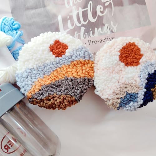 Allazone 6 PCS Punch Needle Coaster Kit with Landscape Patterns Yarns Tools, Felt Embroidery Hoop for DIY Craft - Image 5