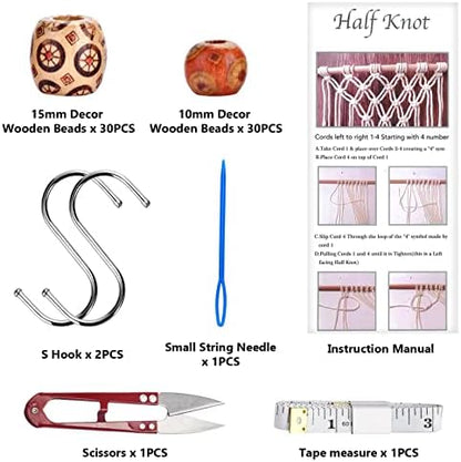 Hdviai 121Pcs Macrame Kit, Macrame Supplies 3mm x 109Yards Macrame Cord for Macrame Kits for Adults Beginners, with Accessories Like 100Pcs Beads and 10Pcs Wooden Rings for Macrame Plant Hanger Kit - Image 3