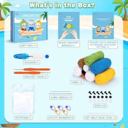 Crochet Kit for Beginners, 3 Pack Duck Cat Crochet Kits with Step-by-Step Video Tutorials, Beginner Crochet Kit for Adults, Crochet Animal Kit for Starters, DIY Craft Gift for Cat Lover - Image 4