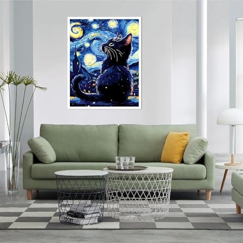 AALBLAC Black Cat Paint by Numbers Kit for Adults Beginners, Cat Adult Paint by Number Kits on Canvas, DIY Acrylic Starry Night Oil Painting for Home Wall Decor 16x20 Inch - Image 3