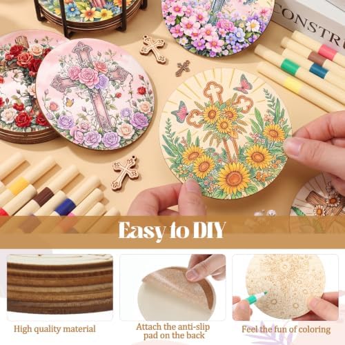 Reallnaive 77 Pcs Wooden Coasters Paint Kit, Christian - Image 3
