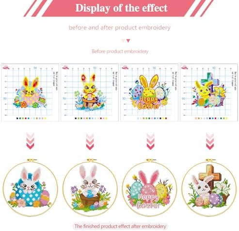 Zhenging Easter Cross Stitch Kit with 4 Bunny & EggPatterns -9.45x9.45 Inch Hoop, Pre-Printed Fabric,Threads, Tools -DlY Easter Craft Gift for Adults, HomeDecor - Image 5