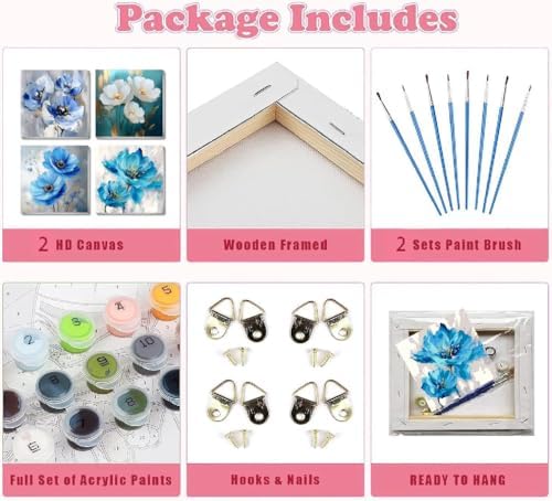 4 Pack Flowers Paint by Number for Adults Kids Framed, Easy Acrylic Adults Paint by Numbers Kits on Canvas with Paints and Brushes, Small Flowers Arts and Crafts Kits for Home Wall Decor (8 x 8 Inch) - Image 7