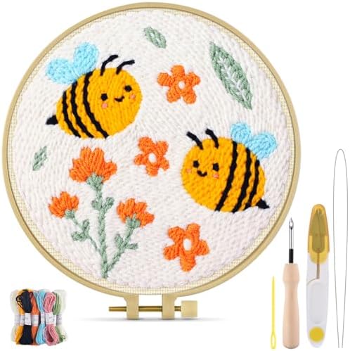 TINDTOP Punch Needle Kits, DIY Punch Embroidery Kits for Adults Beginner, Tool with Punch Needle Fabric, Hoops, Yarns and Sewing Needles (Set E) by TINDTOP