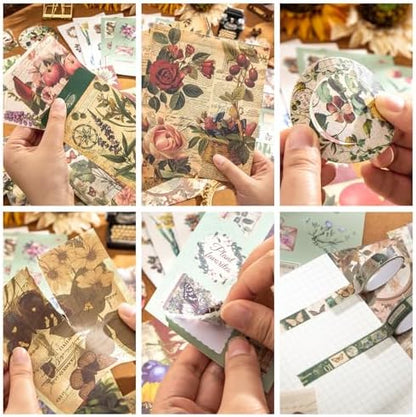 Scrapbooking Supplies Kit, Vintage Botanical Aesthetic Scrapbook Kit for Bullet Junk Journal, Stationery, A6 Grid Notebook, Flower DIY Journaling Supplies, Birthday Craft Gift for Women Craft Lover - Image 6