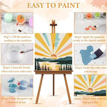 NAIMOER 4 Pack Sunset Paint by Numbers Kits for Adults Beginner with Wooden Framed, Color by Numbers on Canvas Painting Kits for Adults, Easy Paint DIY Acrylic for Home Wall Decor 8X8 Inch - Image 5